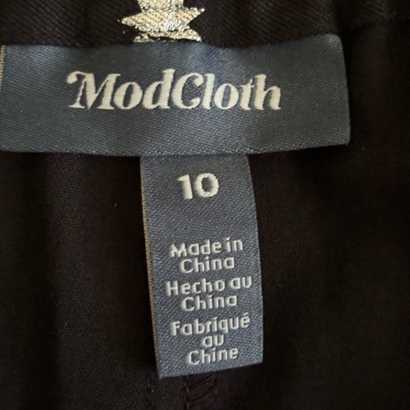 MODCLOTH Pants Career Zip Front Elastic Stars Moons Black Silver Women’s 10 - Picture 5 of 5